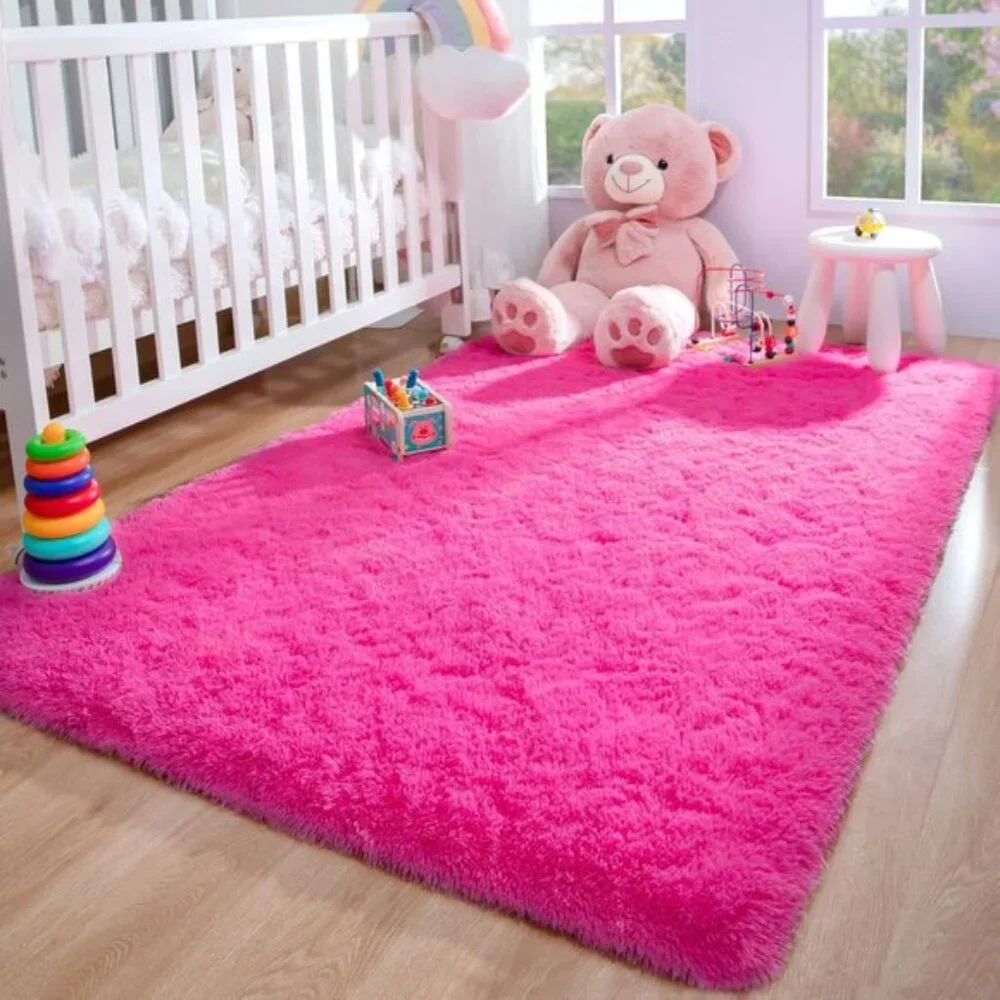 New 6x9 Hot Pink Plush Area Rug, Soft Shaggy Furry Carpet for Kids & Dorm Room